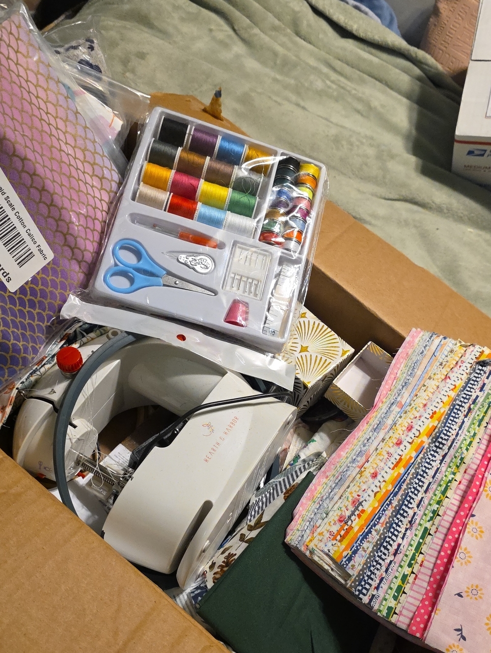 Sewing Kit with Multicolor Thread Set - Sewing Machine And Tons Of Fabric